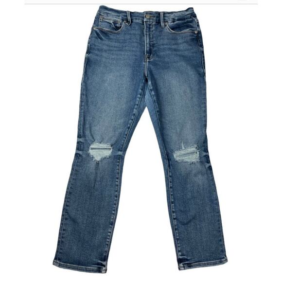 Good American Women's Good Leg Cigarette Distressed Knees Blue jean Size 30X26 - Picture 3 of 13